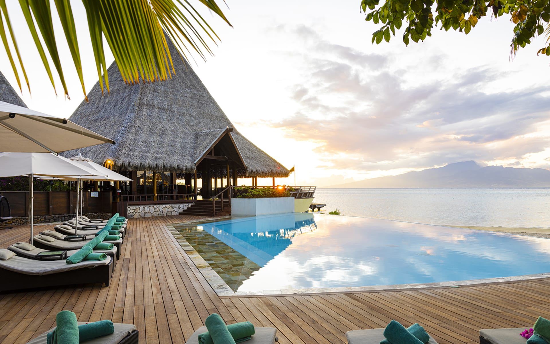 Sunset reflecting over swimming pool