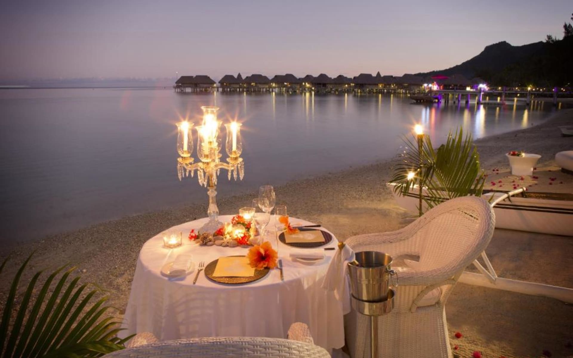 Romantic table set up on beach