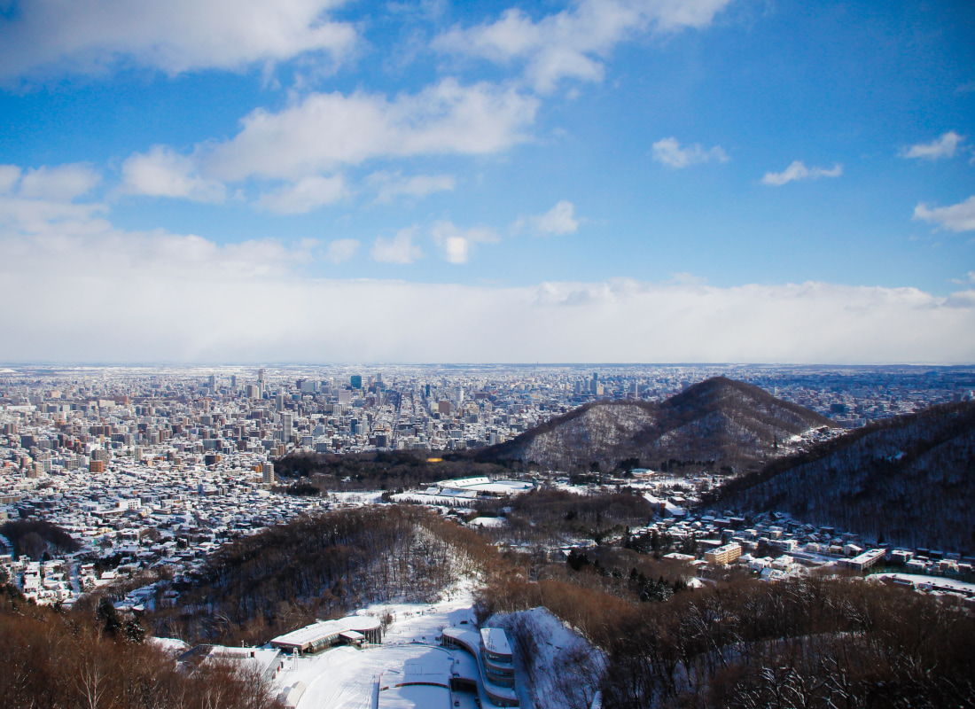 A view from an observatory at Ōkurayama Ski Jump Stadium in Hokkaido. 