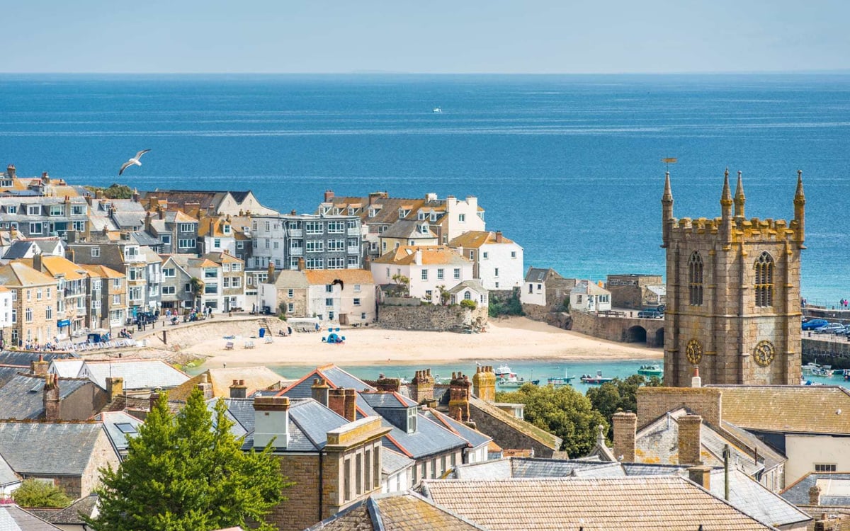 St Ives in Cornwall has beaches and colourful houses.