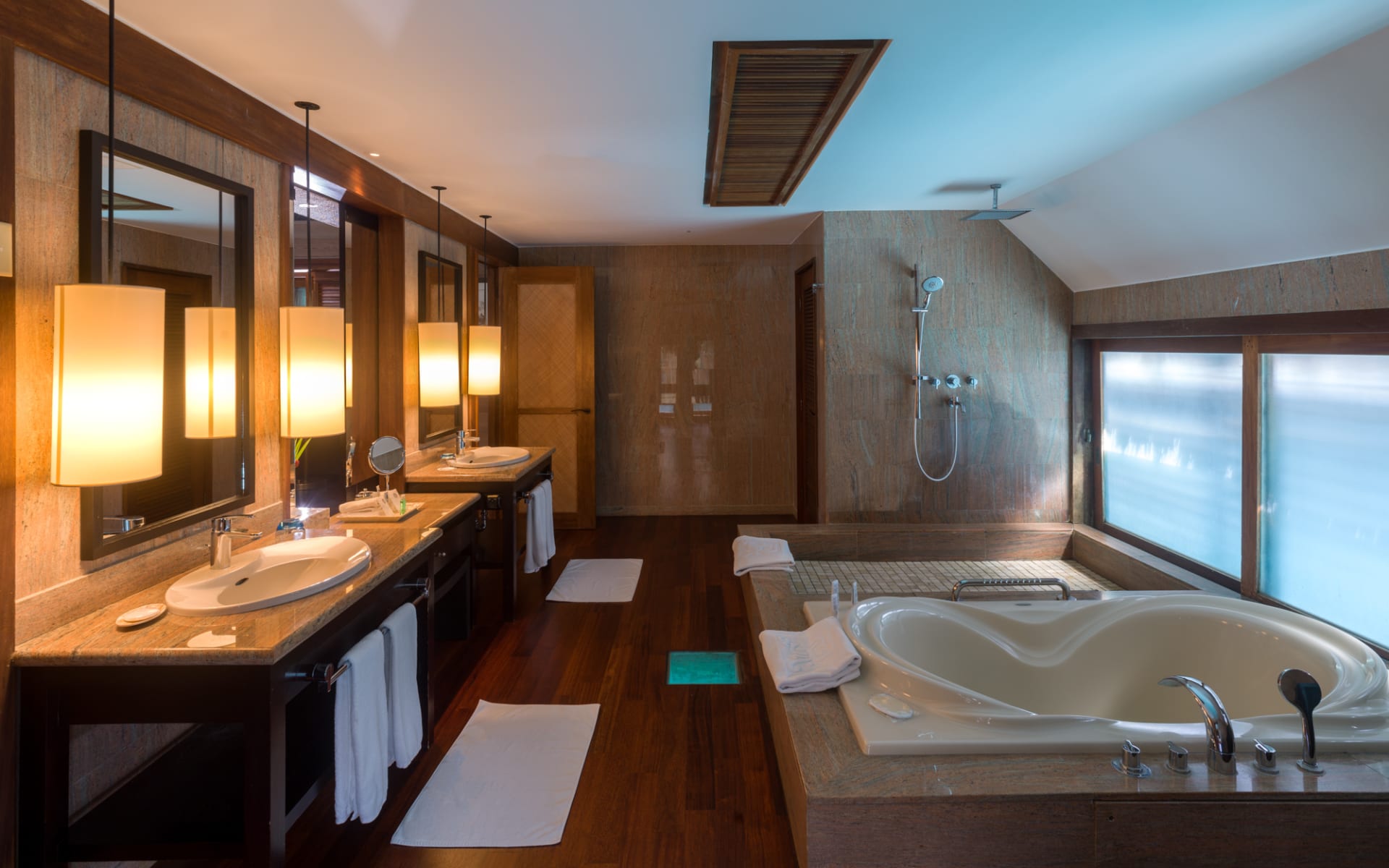 Deluxe bathroom with hot tub bath