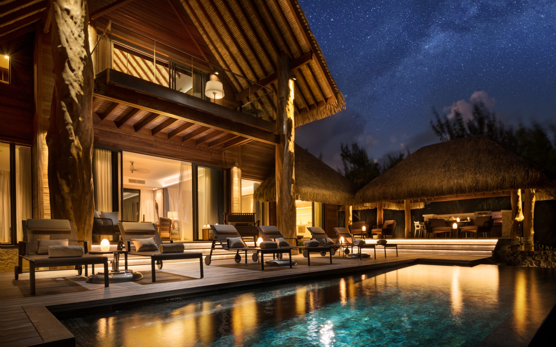 Exterior of large villa at night