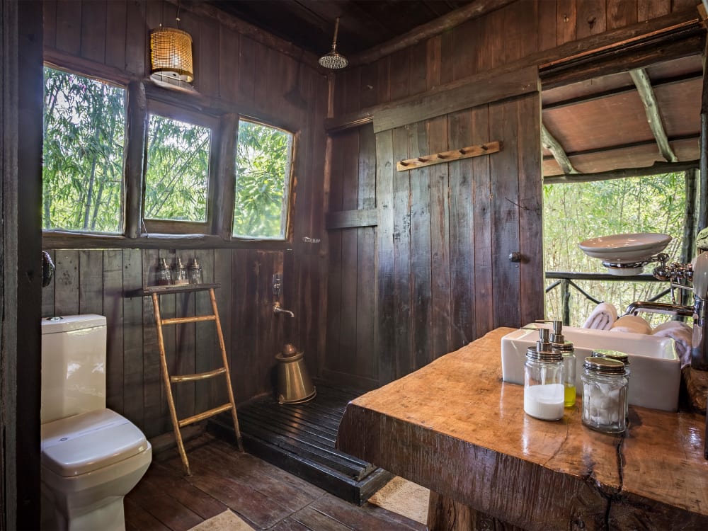 Bathroom with in-door shower and sink