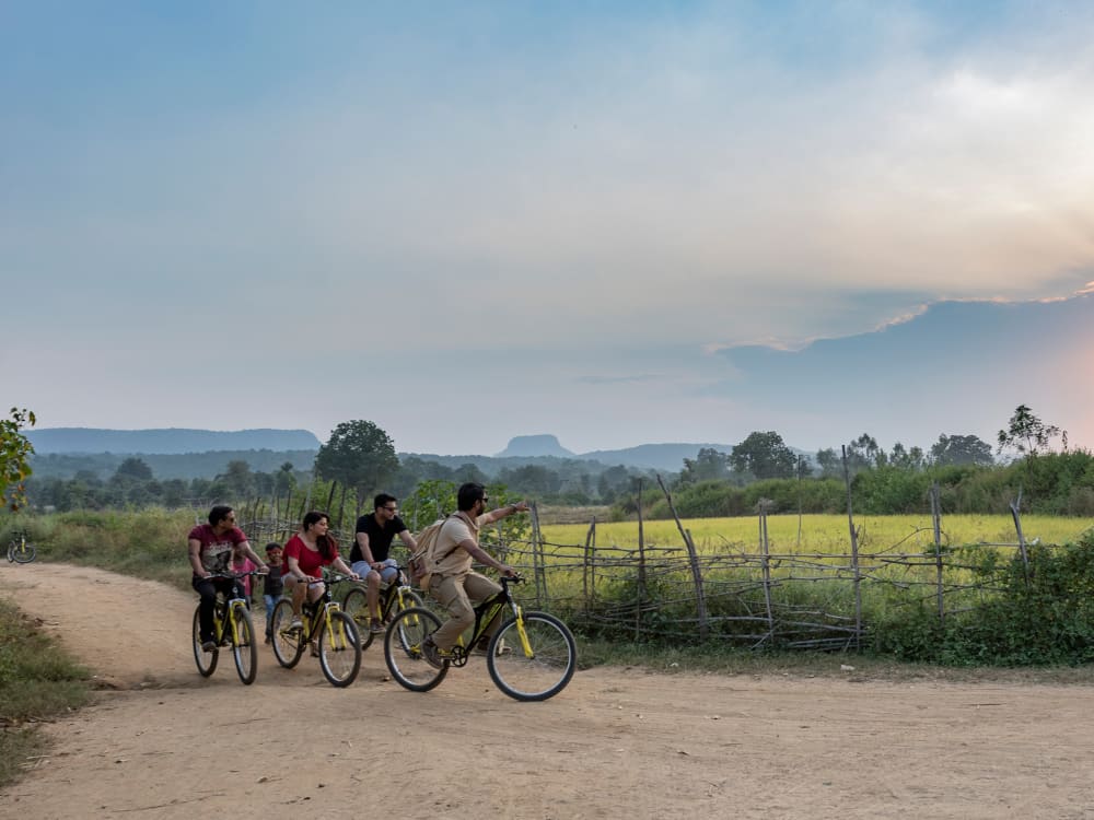 A group cycling around the countryside