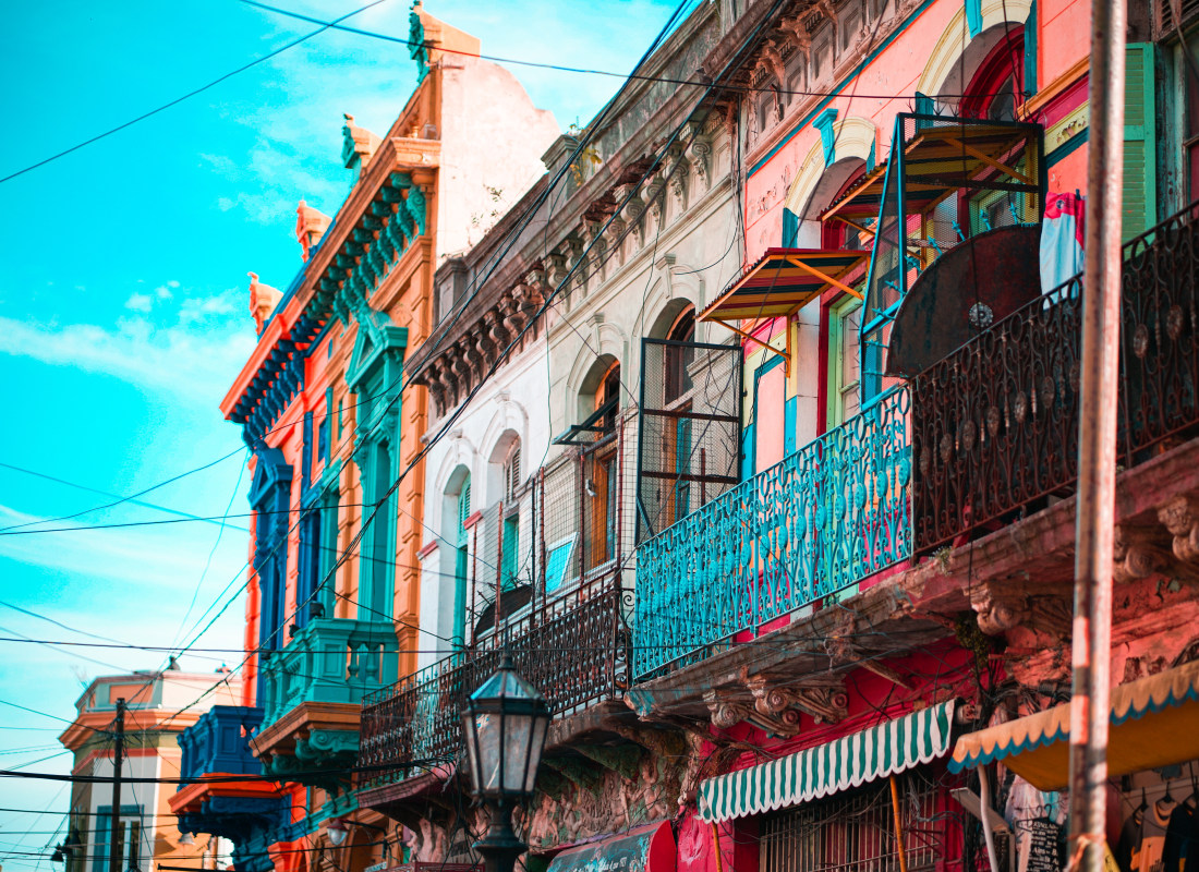 The architecture in Buenos Aries is colourful, with lots of period-style balconies, Victorian lamps and shutters. 