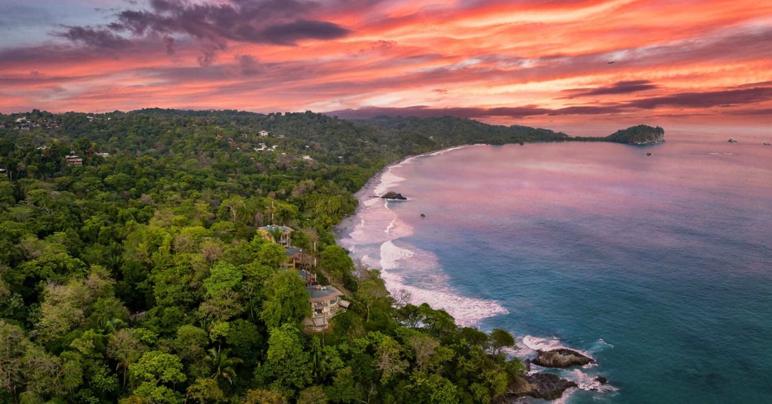 Playa Manuel Antonio in Costa Rica during sunset.