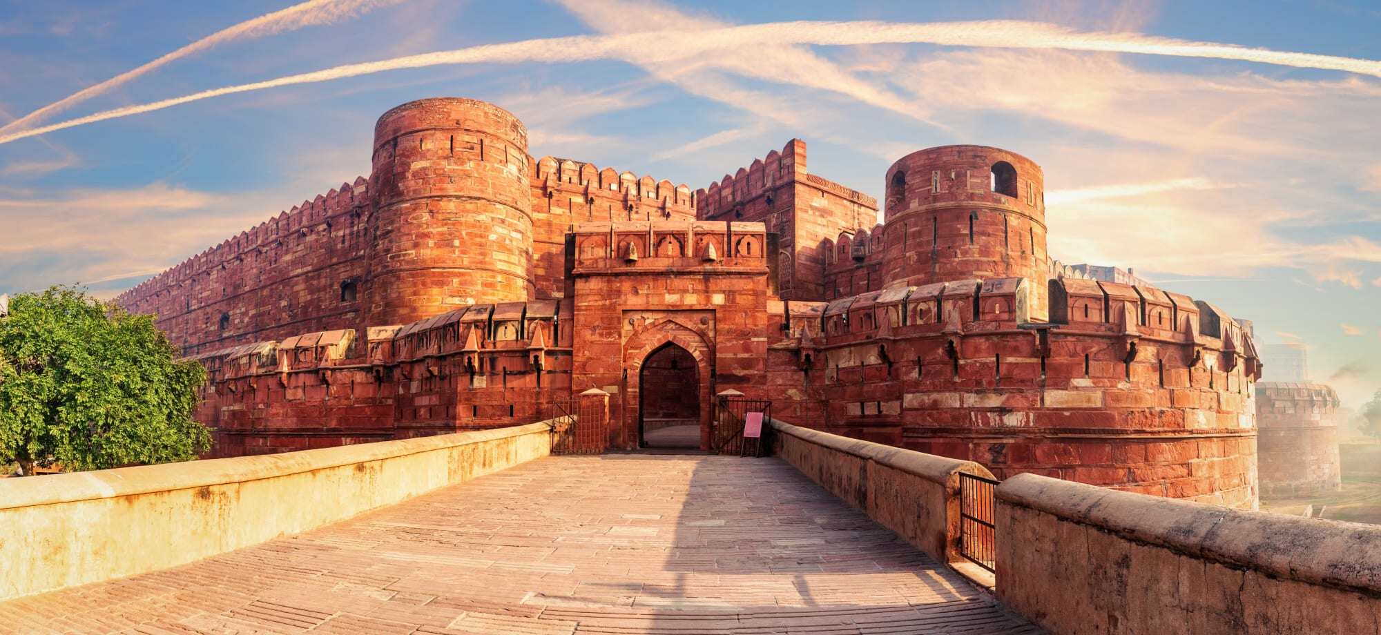 Agra Fort has grand, red sandstone exteriors.