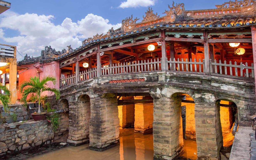 Hoi An has cultural landmarks like this footbrige.