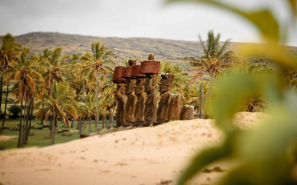 moai statues on Easter Island, Chile.