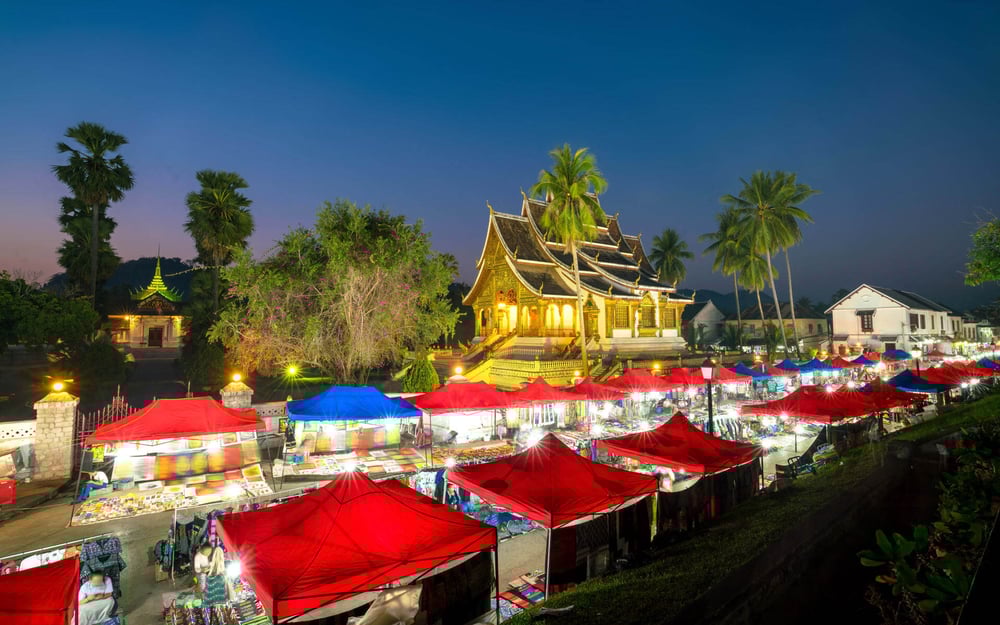 the night market in Luang Prabang sits ahead of the National Museum.