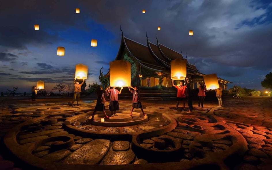 Lanterns in the sky during the Yee Peng Festival